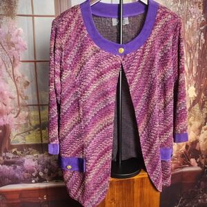 90s Slinky Brand single button cardigan, multi-tonal pink and purple